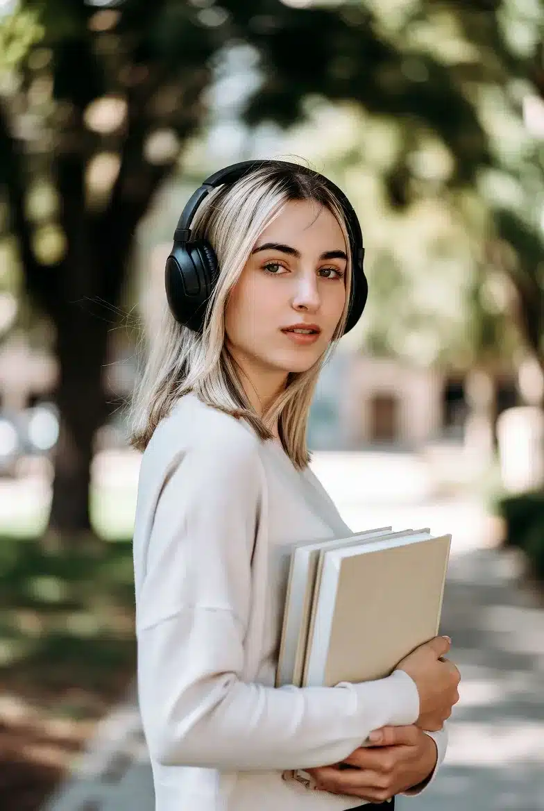 student listening to audio textbook